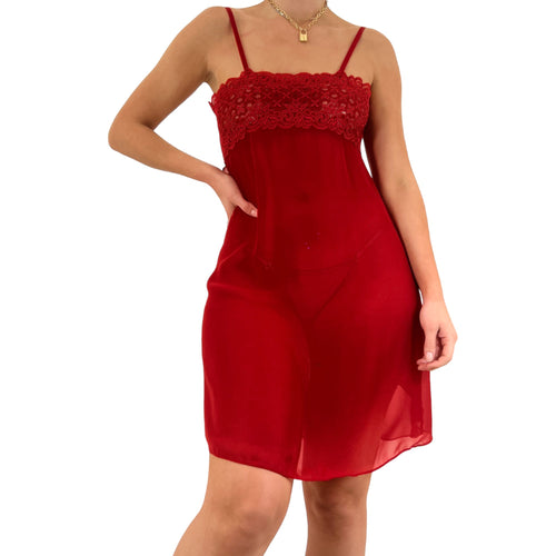 Y2k Vintage Victoria's Secret Red Lace Slip Dress [S]