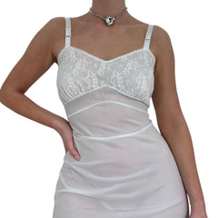 90s Vintage White Mesh Lace Slip Dress [S, M]