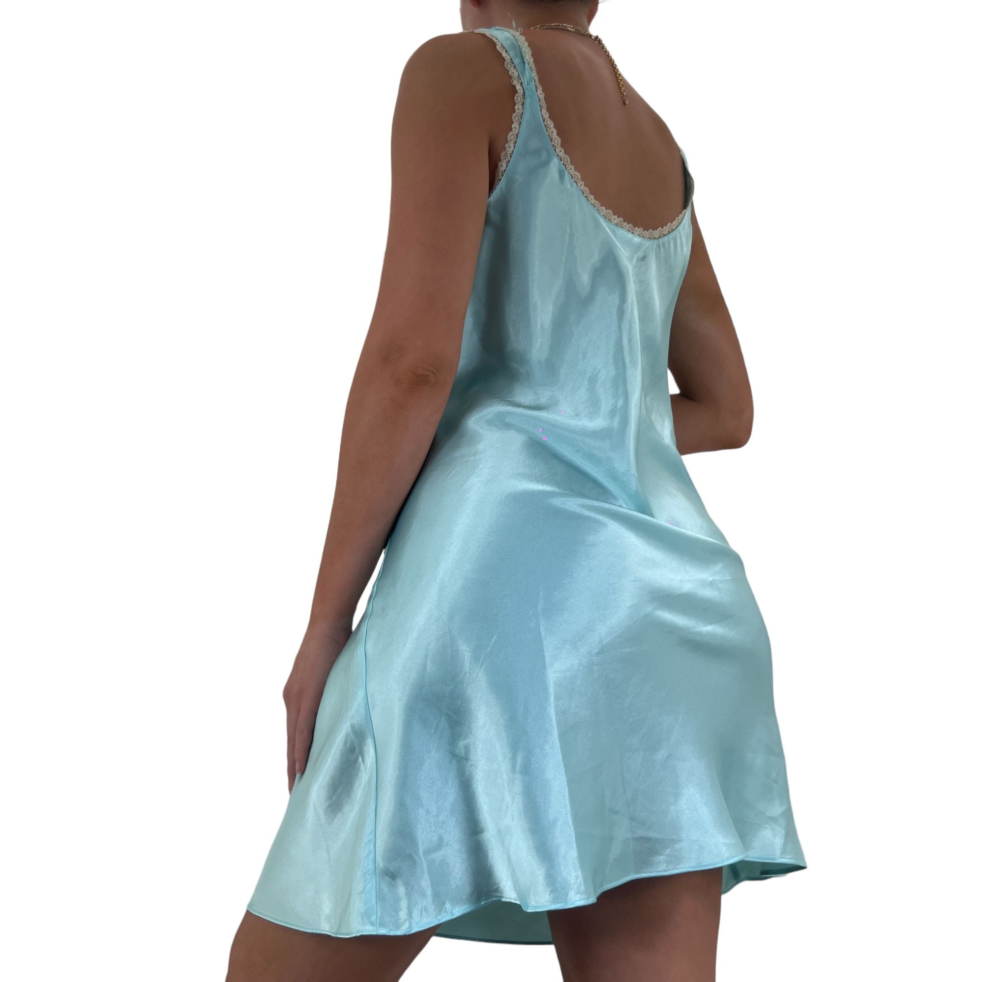 90s Vintage Blue Satin Slip Dress [L]